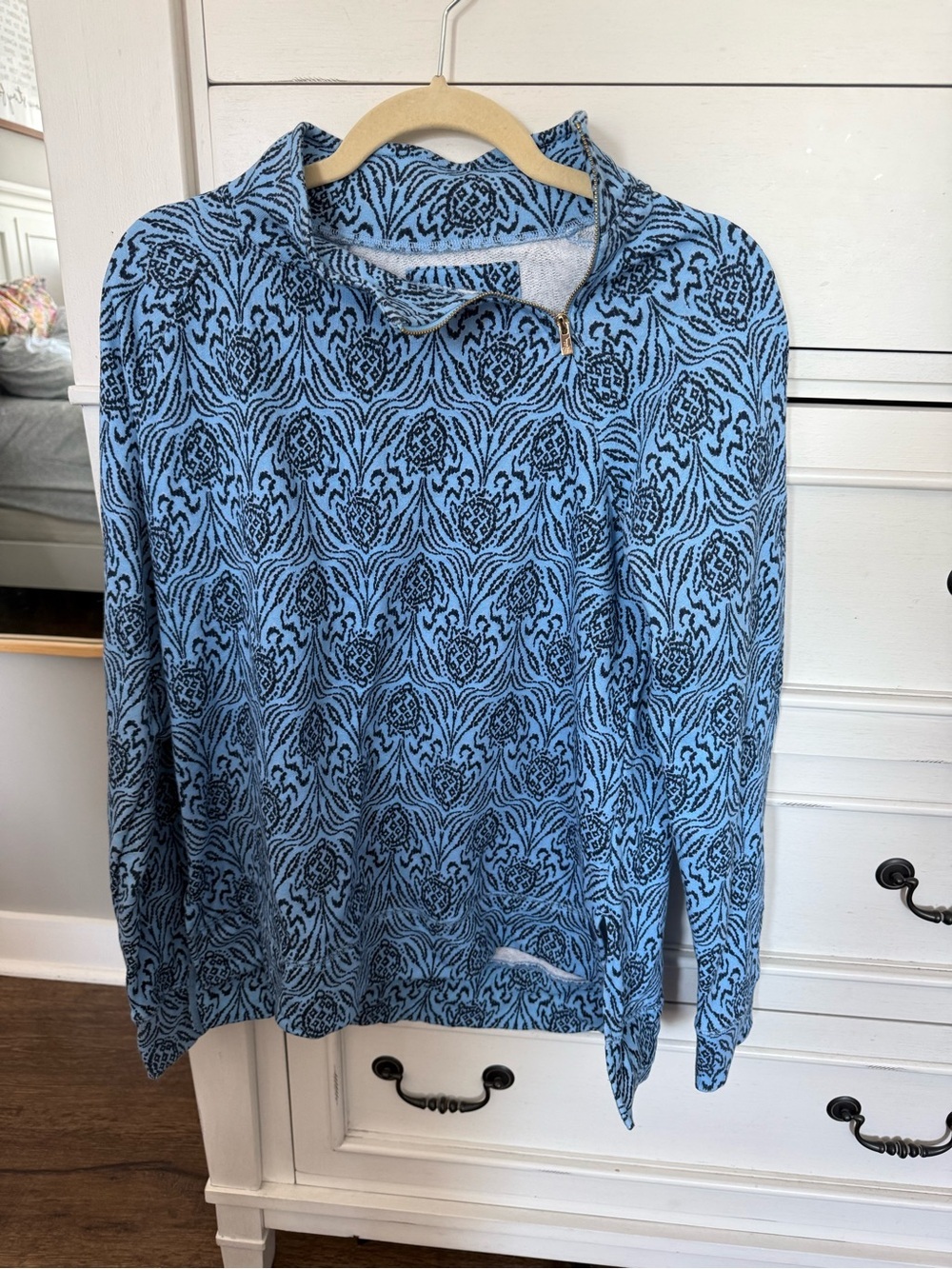 Blue Patterned Pullover Hoodie